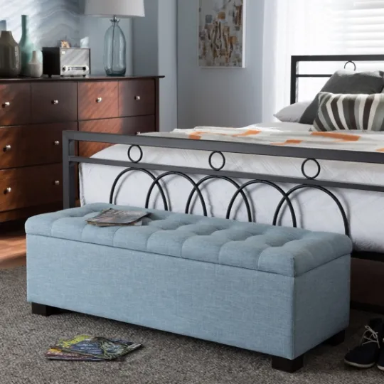 Kirkland's Home Light Grid Tufted Upholstered Ottoman- Benches & Ottomans