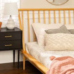 Kirkland's Home Light Oak Modern Spindle Wooden Queen Bed- Beds & Headboards