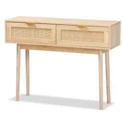 Kirkland's Home Light Oak Rat And Wood Console Table- Console Tables