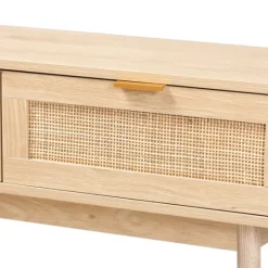 Kirkland's Home Light Oak Rat And Wood Console Table- Console Tables