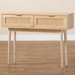 Kirkland's Home Light Oak Rat And Wood Console Table- Console Tables