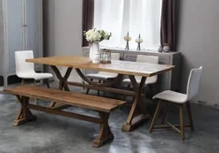 Kirkland's Home Light Reclaimed Wood Hourglass Base Bench- Benches & Ottomans