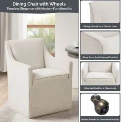 Kirkland's Home Light Slipcover Dining Chair With Casters- Dining Chairs