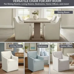 Kirkland's Home Light Slipcover Dining Chair With Casters- Dining Chairs