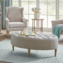 Kirkland's Home Light Tufted Button Martha Stewart Ottoman- Benches & Ottomans