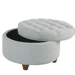 Kirkland's Home Light Tufted Round Storage Ottoman- Benches & Ottomans