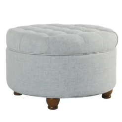 Kirkland's Home Light Tufted Round Storage Ottoman- Benches & Ottomans