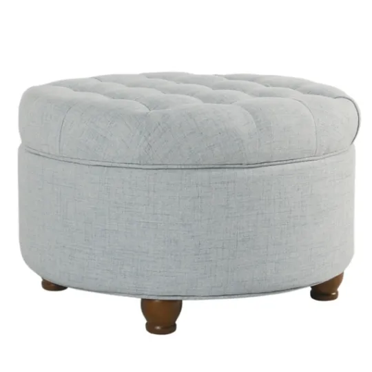 Kirkland's Home Light Tufted Round Storage Ottoman- Benches & Ottomans