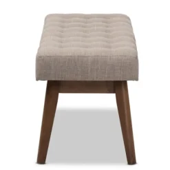 Kirkland's Home Light Tufted Walnut Wood Bench- Benches & Ottomans