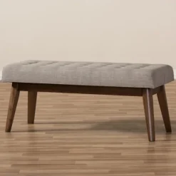 Kirkland's Home Light Tufted Walnut Wood Bench- Benches & Ottomans