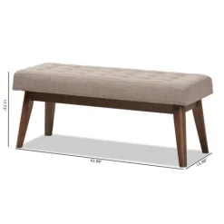 Kirkland's Home Light Tufted Walnut Wood Bench- Benches & Ottomans
