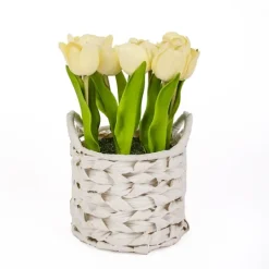 Kirkland's Home Light Tulip Arrangement In Basket- Arrangements & Greenery