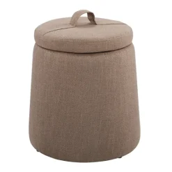 Kirkland's Home Light Upholstered Top Handle Storage Ottoman- Benches & Ottomans