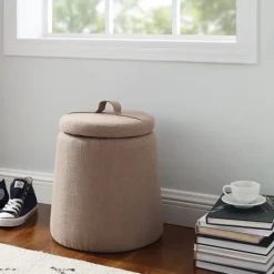 Kirkland's Home Light Upholstered Top Handle Storage Ottoman- Benches & Ottomans
