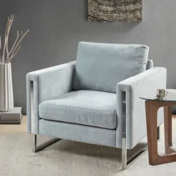 Kirkland's Home Light Velvet And Chrome Accent Chair- Accent Chairs