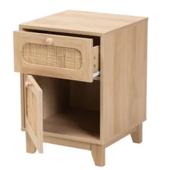 Kirkland's Home Light Wood And Cane Accent Nightstand- Nightstands