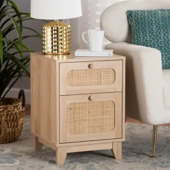 Kirkland's Home Light Wood And Cane Accent Nightstand- Nightstands