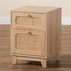 Kirkland's Home Light Wood And Cane Accent Nightstand- Nightstands