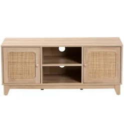Kirkland's Home Light Wood And Cane Accent Tv Stand- Tv Stands & Media Consoles
