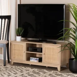 Kirkland's Home Light Wood And Cane Accent Tv Stand- Tv Stands & Media Consoles