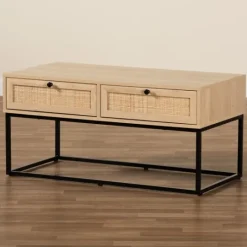 Kirkland's Home Light Wood And Rat 2-Drawer Coffee Table- Coffee Tables