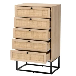 Kirkland's Home Light Wood And Rat 5-Drawer Chest- Dressers & Chests