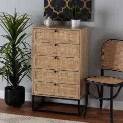 Kirkland's Home Light Wood And Rat 5-Drawer Chest- Dressers & Chests
