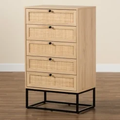 Kirkland's Home Light Wood And Rat 5-Drawer Chest- Dressers & Chests