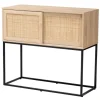 Kirkland's Home Light Wood And Rat Sliding Door Cabinet- Cabinets & Sideboards