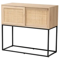 Kirkland's Home Light Wood And Rat Sliding Door Cabinet- Cabinets & Sideboards