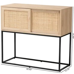 Kirkland's Home Light Wood And Rat Sliding Door Cabinet- Cabinets & Sideboards