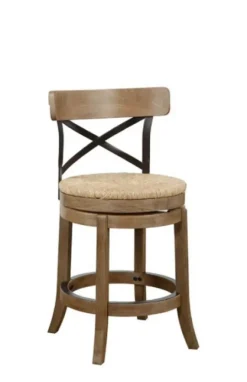 Kirkland's Home Light Wood And Seagrass Swivel Counter Stool- Bar Stools & Counter Height Stools