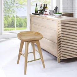 Kirkland's Home Light Wood Backless Swivel Counter Stool- Bar Stools & Counter Height Stools