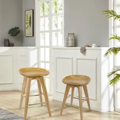 Kirkland's Home Light Wood Backless Swivel Counter Stool- Bar Stools & Counter Height Stools
