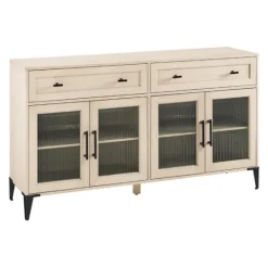 Kirkland's Home Light Wood Fluted Glass Doors Sideboard- Cabinets & Sideboards