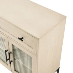 Kirkland's Home Light Wood Fluted Glass Doors Sideboard- Cabinets & Sideboards