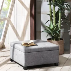 Kirkland's Home Lila Tufted Charcoal Storage Ottoman- Benches & Ottomans