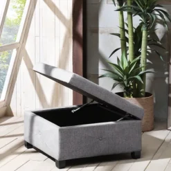 Kirkland's Home Lila Tufted Charcoal Storage Ottoman- Benches & Ottomans
