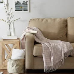 Kirkland's Home Lilac And White Waffle Knit Fringe Throw- Blankets & Throws