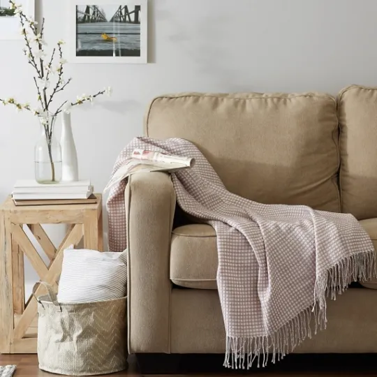 Kirkland's Home Lilac And White Waffle Knit Fringe Throw- Blankets & Throws
