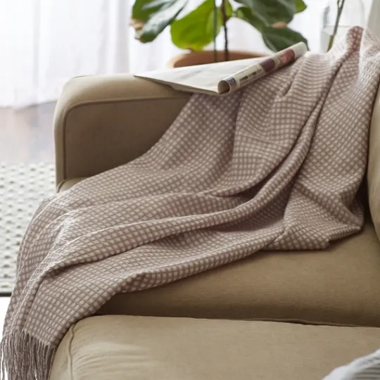 Kirkland's Home Lilac And White Waffle Knit Fringe Throw- Blankets & Throws