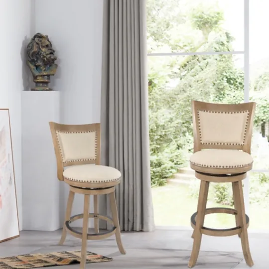 Kirkland's Home Linen And Driftwood Nailhead Swivel Counter Stool- Bar Stools & Counter Height Stools