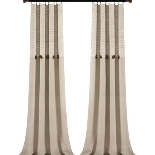 Kirkland's Home Linen Button And Stripe Curtain Panel Set, 95 In.- Curtains & Drapes