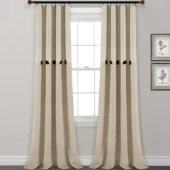 Kirkland's Home Linen Button And Stripe Curtain Panel Set, 84 In.- Curtains & Drapes