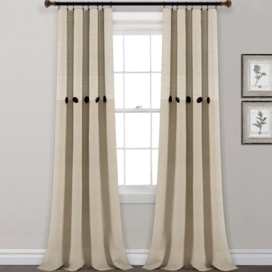 Kirkland's Home Linen Button And Stripe Curtain Panel Set, 84 In.- Curtains & Drapes