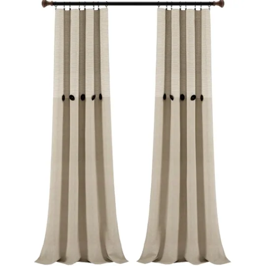 Kirkland's Home Linen Button And Stripe Curtain Panel Set, 84 In.- Curtains & Drapes
