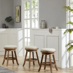 Kirkland's Home Linen Driftwood Finish Swivel Counter Stool- Bar Stools & Counter Height Stools