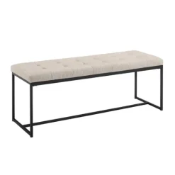 Kirkland's Home Linen Tufted Bench With Metal Base- Benches & Ottomans