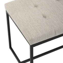 Kirkland's Home Linen Tufted Bench With Metal Base- Benches & Ottomans