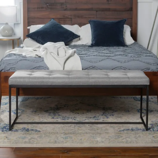 Kirkland's Home Linen Tufted Bench With Metal Base- Benches & Ottomans